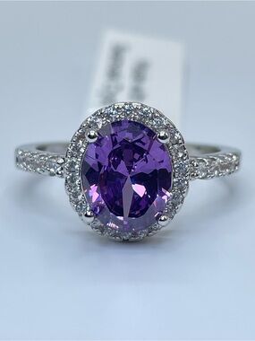 Swarovski Crystal Elements Amethyst Purple Crystal Oval Halo Ring Sz 9
